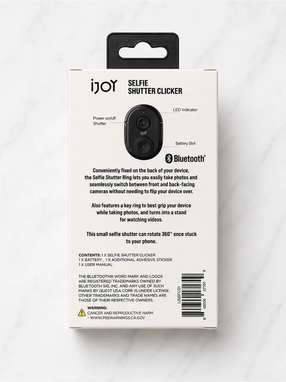 iJoy Black Selfie Shutter Clicker with Bluetooth Phone Grip